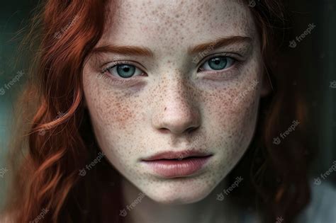 Premium Photo Closeup Portrait Of Redheaded Girl With Freckles