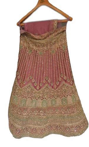 Chanderi Embroidery Pink Embroidered Bridal Lehenga Size Large