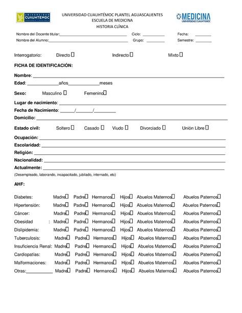 Historia Clinica Formato Escuela De Medicina Historia Cl Nica