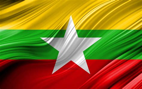 Myanmar Flag Asian Countries 3d Waves Flag Of Myanmar National