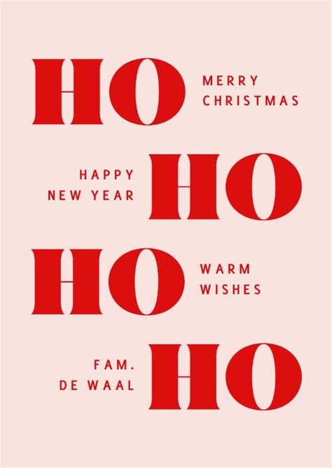 Hippe Typografische Kerstkaart HO HO HO Kaartje2go