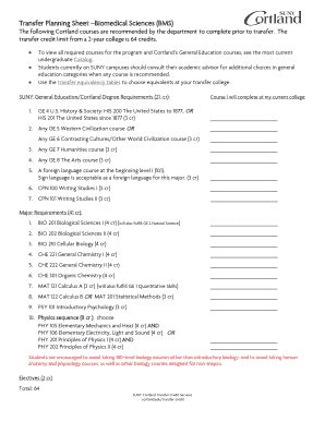 Fillable Online Www2 Cortland Transfer Planning Sheet Biomedical