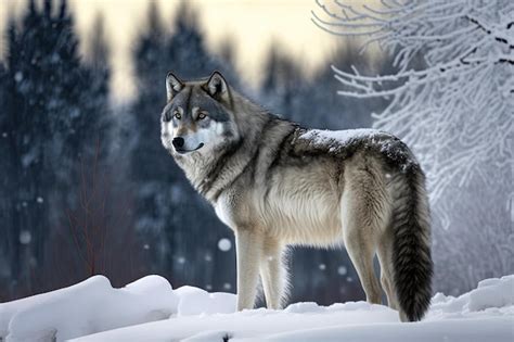 Premium AI Image | A grey wolf from North America in a winter scene