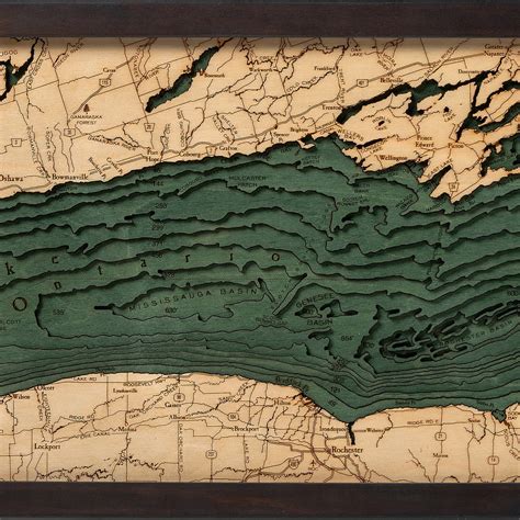 Lake Ontario Wooden Map Art | Topographic 3D Chart