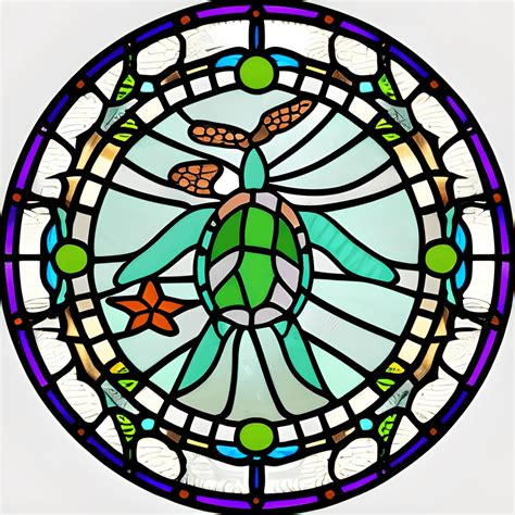 Stained Glass Sea Turtle Swimming In Water · Creative Fabrica