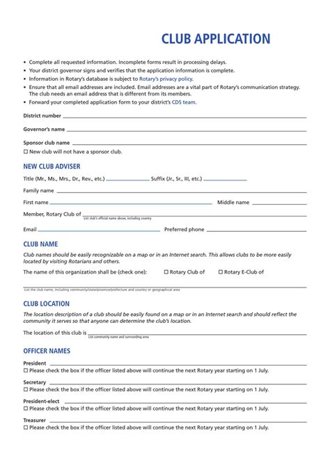 Club Membership Applicationregistration Form Free Examples