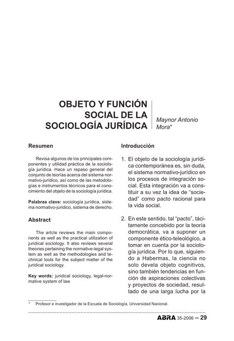 PDF Objeto y función social de la sociología jurídica