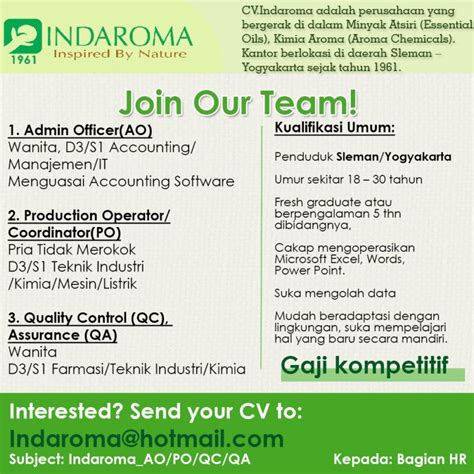 Lowongan Kerja Admin Officer AO Production Operator Coordinator PO