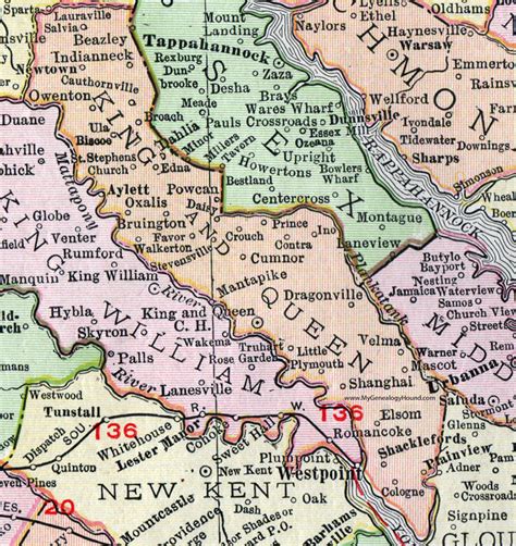 King and Queen County, Virginia, Map, 1911, Rand McNally, Walkerton ...