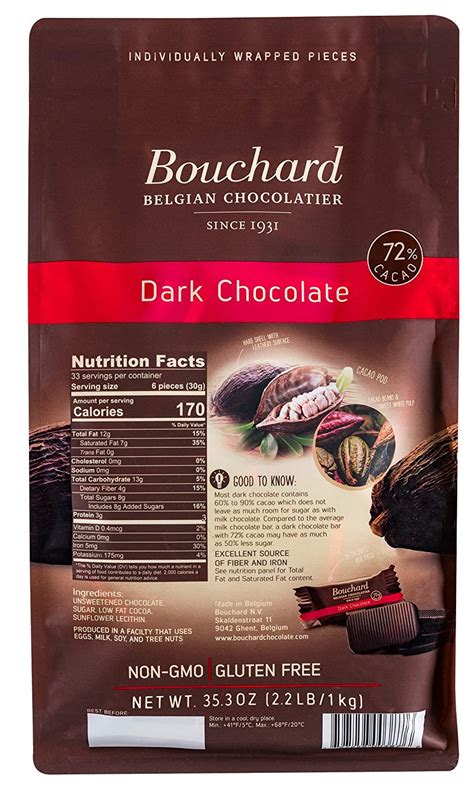 Bouchard Belgian Dark Chocolate 72 Cacao Individually Wrapped