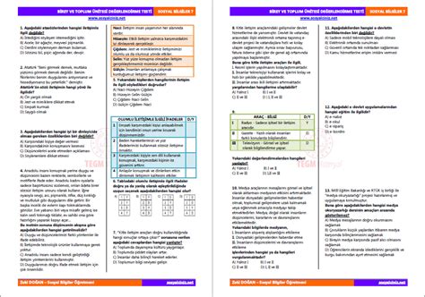 Sosyal Bilgiler Birey Ve Toplum De Erlendirme Testi Sosyal Bilgiler