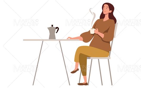 Woman Drinking Coffee Vector Illustration Templatemonster