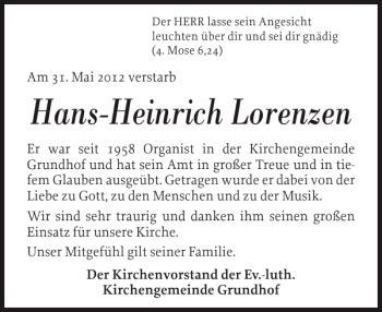 Traueranzeigen Von Hans Heinrich Lorenzen Sh Z Trauer