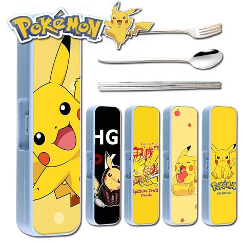 Pokemon Chopsticks Spoon Set 3 Piece Pikachu Portable Stainless Steel