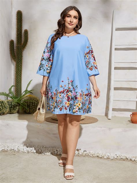 Emery Rose Plus Floral Print Tunic Dress Shein Usa