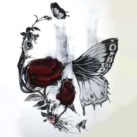 Skull Butterfly and Rose Tattoo Design | Skull tattoo design, Sleeve ...