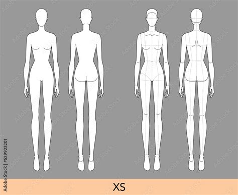 Set Of XS Size Women Fashion Template 9 Nine Head Croquis Lady Model