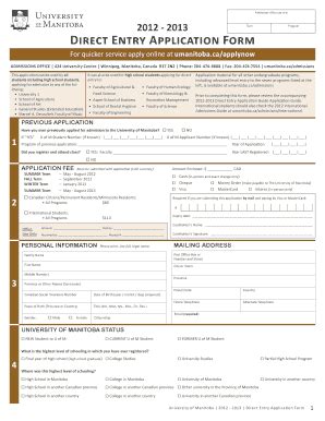 Fillable Online Umanitoba Admissions Of Fice Use Only Umanitoba Fax