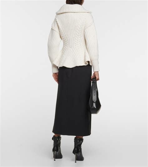 Alexander Mcqueen Peplum Wool Blend Cardigan Alexander Mcqueen