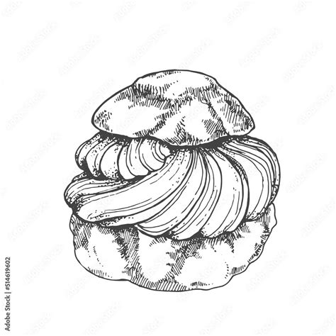 Hand Drawn Vector Choux A La Creme Vintage Illustration Stock Vector