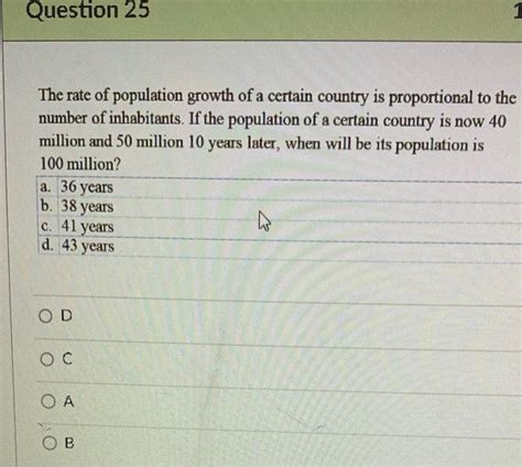 Solved The Rate Of Population Growth Of A Certain Country Is Chegg