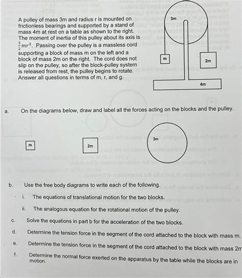 Solved A Pulley Of Mass 3m And Radius R Is Mounted On Chegg