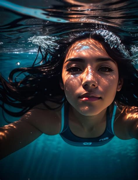 Mujer Nadando Bajo El Agua En El Oc Ano Foto Premium