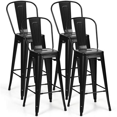 Maypex 30 In Matte Black Low Back Metal Bar Stools Set Of 4 300532