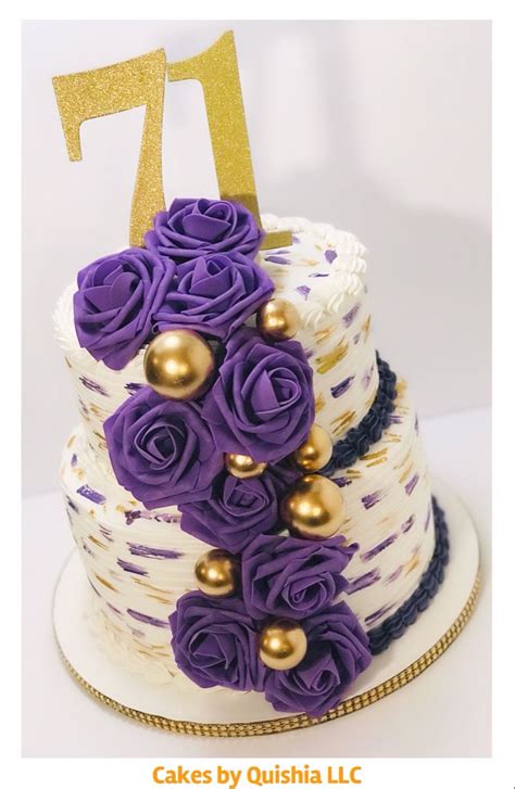 71st Birthday Cake with Elegant Purple and Gold Design