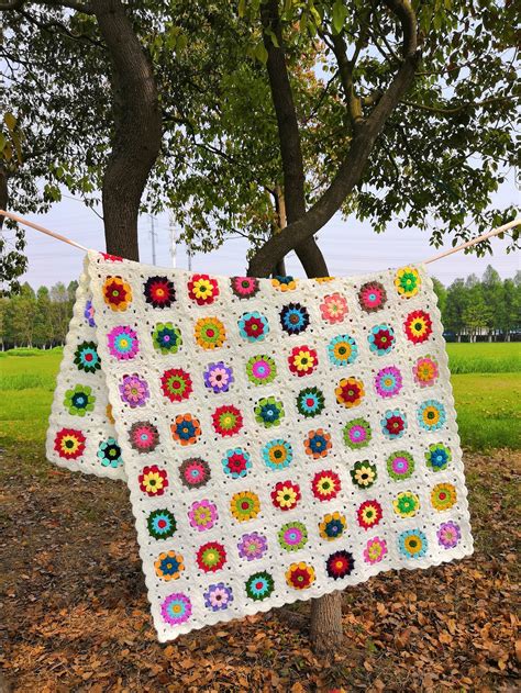 Crochet Blanketgranny Square Blanketcrochet Granny Square Etsy Uk