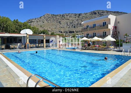 Pefki Island Resort hotel pool bar, Pefkos, Rhodes (Rodos), The Dodecanese, South Aegean Region ...