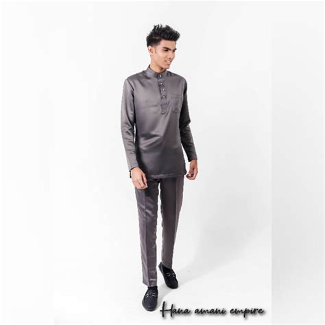 Pazze Baju Melayu Slim Fit Baju Melayu Dewasa Satin Black Navy Blue