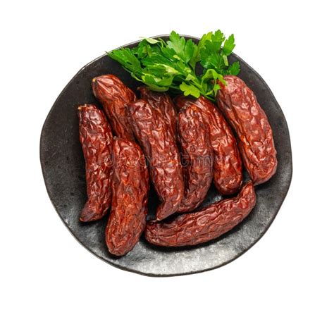 Salchichas Secas Ahumadas Aisladas Salami Palos Kielbasa Cabanossi