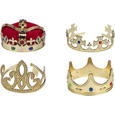 Gold Crown 4 Pack Royal King And Queen Jeweled Costume Accessories