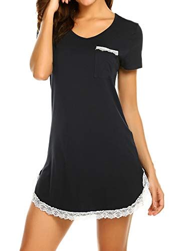 Ekouaer Womens Nightgowns Sexy Sleep Shirts Short Sleeve Nightshirts V