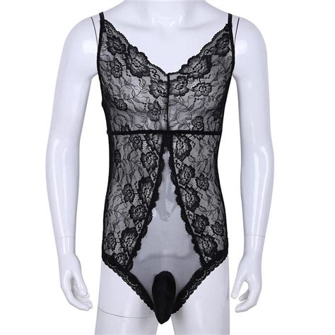 One Piece Sheer Floral Lace Bodysuit Sissy Panty Shop