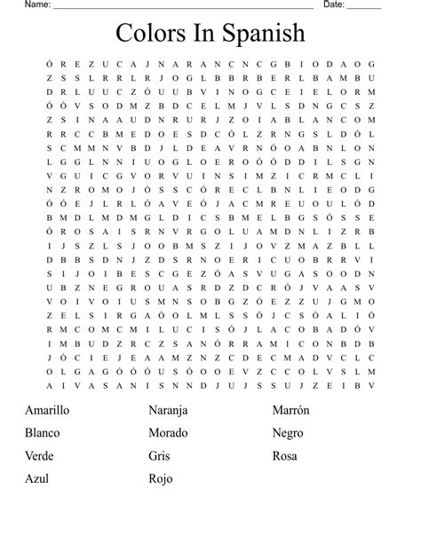 Colors In Spanish Word Search Wordmint