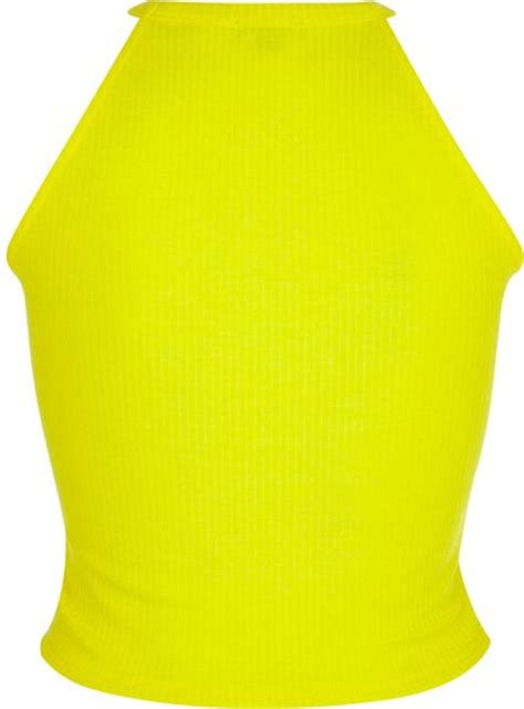 River Island Yellow High Neck Ribbed Crop Top In Yellow Lyst