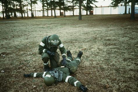 Airmen Wearing Nuclear Biological And Chemical NBC Gear Practice