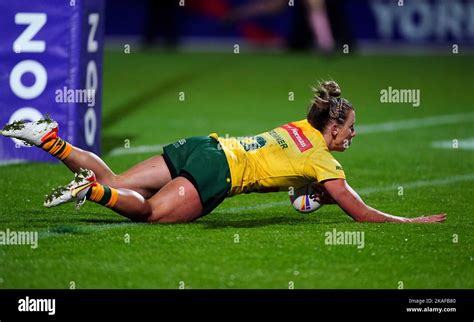 Australias Samantha Bremner Dives In To Score A Try During The Womens