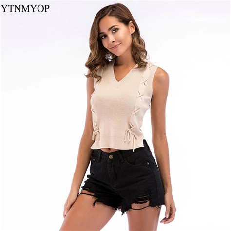 Ytnmyop Casual Women Tanks Slim Knitted Tank Tops Feminine Sleeve T