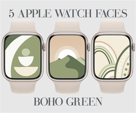 5 Green Boho Apple Watch Faces, Smartwatch Wallpaper, Beige, Green ...