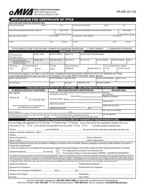 2010 Form Md Vr 005 Fill Online Printable Fillable Blank Pdffiller