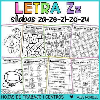 Letra z Sílabas con Z za ze zi zo zu Spanish Letter of the week Z