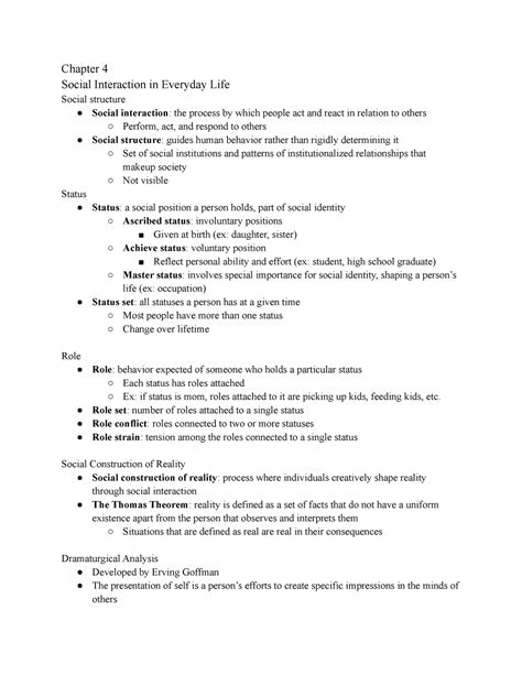 Sociology Notes Chapter Chapter Social Interaction In Everyday