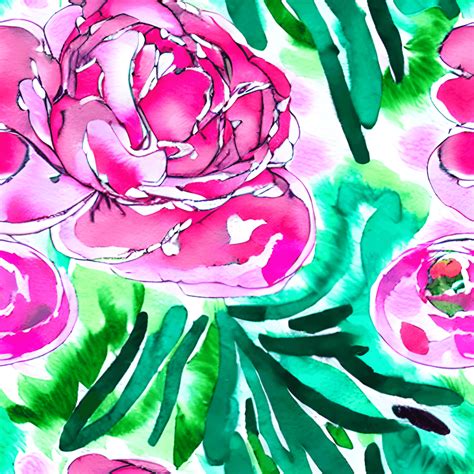 Pink And Green Peony Rose Watercolor Pattern Creative Fabrica