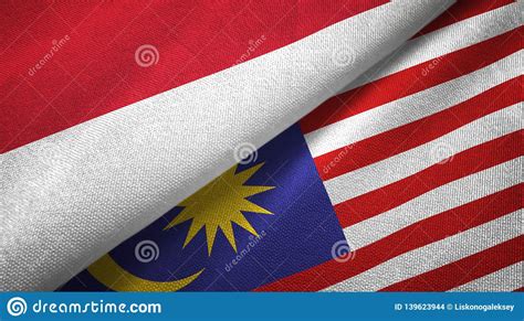 Indonesia And Malaysia Two Flags Textile Cloth Fabric Texture Stock