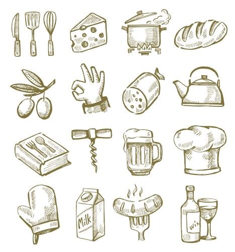 Sketch Kitchen Tools Cooking Utensils Hand Drawn Vector Image