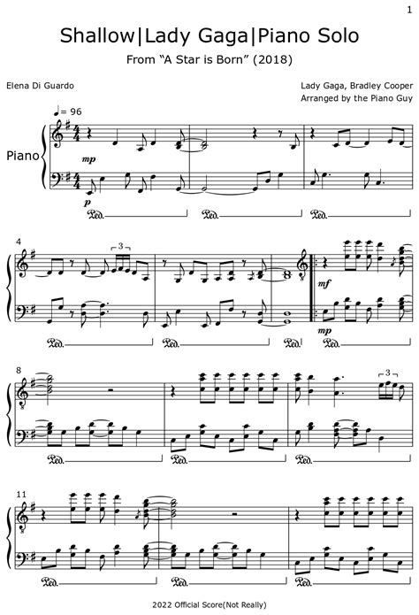 Shallowlady Gagapiano Solo Sheet Music For Piano