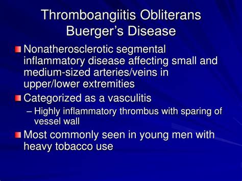 PPT - Thromboangiitis Obliterans Buerger’s Disease PowerPoint Presentation - ID:797675